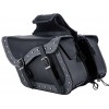 Large Size Motorcycle Saddlebags with studs and braided edges and grey stripe