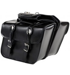 Medium Size Black Leather Motorcycle Saddlebags with Conchos