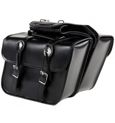 Medium Size Black Leather Motorcycle Saddlebags with Conchos