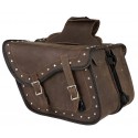 Vintage Brown Leather Saddlebags with Studs and Braid